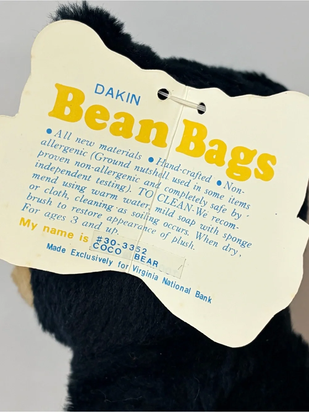 Vintage Dakin Black Bear Coco Bear Cub Plush With Tag 1982